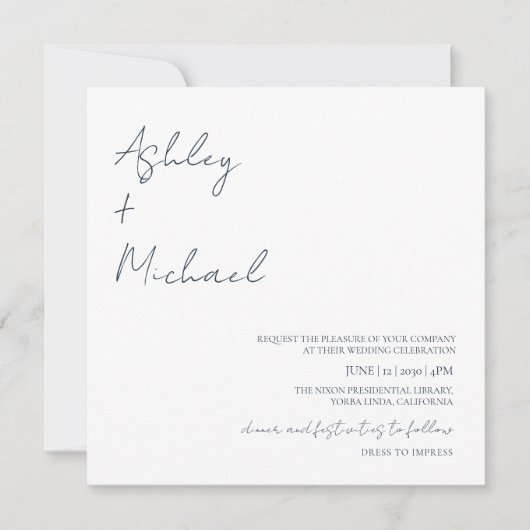 Einfaches, modernes Script Dress Code Foto Wedding Einladung (Vorderseite)