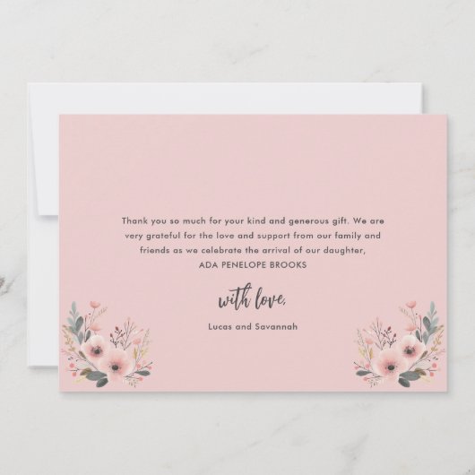 Einfaches, modernes Script Dusty Pink Baby Girl Dankeskarte (Rückseite)