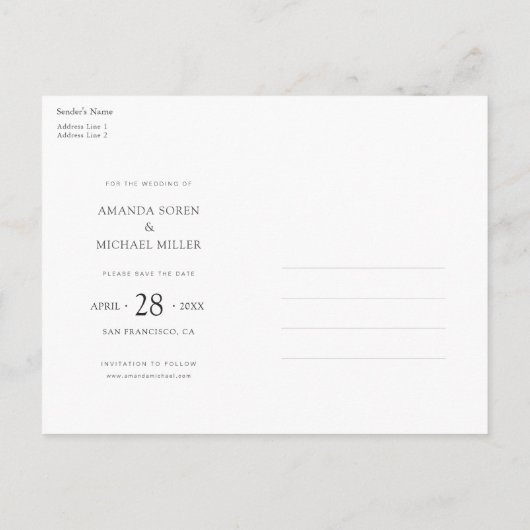 Einfaches modernes Script-Foto Save the Date Hochz Ankündigungspostkarte (Rückseite)