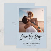 Einfaches modernes Skript Dusty Blue Chic Foto Save The Date (Vorne/Hinten)