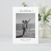 Einfaches modernes Skript-Foto Hochzeit Termin vor Save The Date (Stehend Vorderseite)