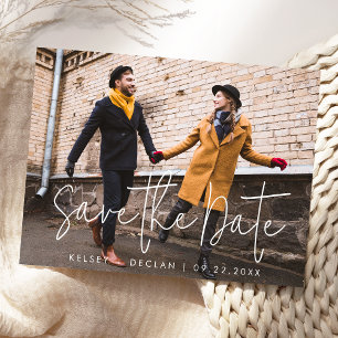 Einfaches modernes Skript-Foto-Hochzeitstermin  Postkarte