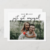 Einfaches, modernes Skript Got einfach Verlobtes F Ankündigungspostkarte (Vorne/Hinten)