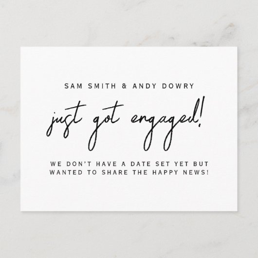 Einfaches, modernes Skript Got einfach Verlobtes F Ankündigungspostkarte (Rückseite)