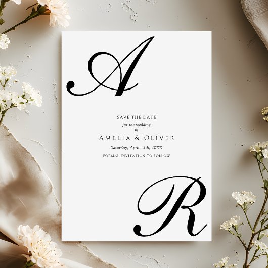 Einfaches modernes Skript-Monogramm zur Hochzeit Save The Date