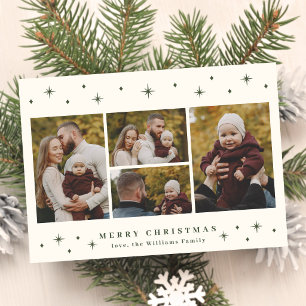 Einfaches Modernes Sterne 4 Foto-Collage Weihnacht Feiertagskarte