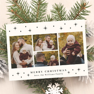 Einfaches Modernes Sterne 4 Foto Collage Weihnacht Feiertagskarte