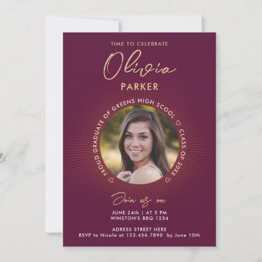 Einfaches, modernes, stilvolles Burgundy Abschluss Ankündigung (Rückseite)