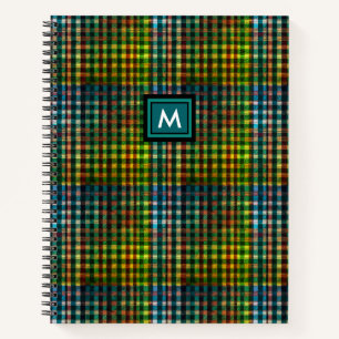 Einfaches modernes Tartan Teal Grün Beige Karo Mon Notizblock