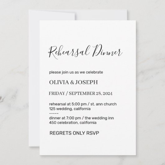 Einfaches, modernes und Minimalistisches Probe Einladung (Vorderseite)