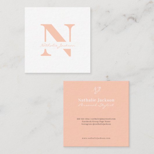 Einfaches, modernes und schlichtes Pfirsich mit Mo Quadratische Visitenkarte (Vorne/Hinten)