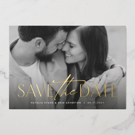 Einfaches, modernes und stilvolles Save the Date F Folieneinladung (Vorderseite)