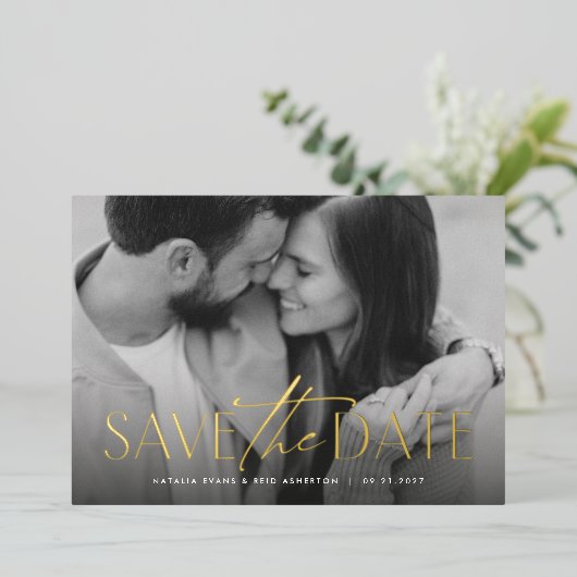 Einfaches, modernes und stilvolles Save the Date F Folieneinladung (Stehend vorne)