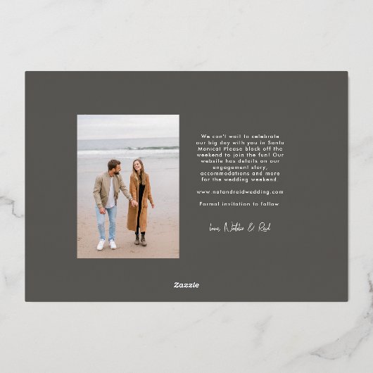 Einfaches, modernes und stilvolles Save the Date F Folieneinladung (Rückseite)