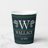 Einfaches, modernes Weihnachtsmonogramm-Foto Pappbecher (Rückseite)