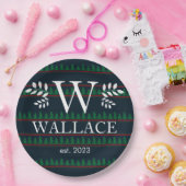 Einfaches, modernes Weihnachtsmonogramm-Foto Pappteller (Party)