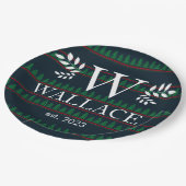 Einfaches, modernes Weihnachtsmonogramm-Foto Pappteller (Schrägansicht)