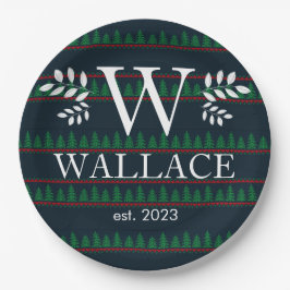 Einfaches, modernes Weihnachtsmonogramm-Foto Pappteller
