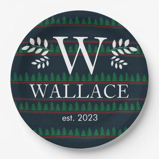 Einfaches, modernes Weihnachtsmonogramm-Foto Pappteller (Vorderseite)
