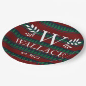 Einfaches, modernes Weihnachtsmonogramm-Foto Pappteller (Schrägansicht)