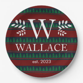 Einfaches, modernes Weihnachtsmonogramm-Foto Pappteller