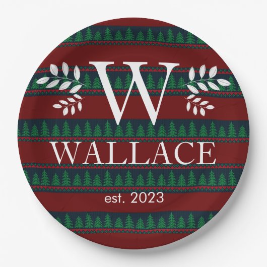 Einfaches, modernes Weihnachtsmonogramm-Foto Pappteller (Vorderseite)