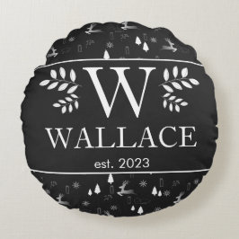 Einfaches, modernes Weihnachtsmonogramm-Foto Rundes Kissen