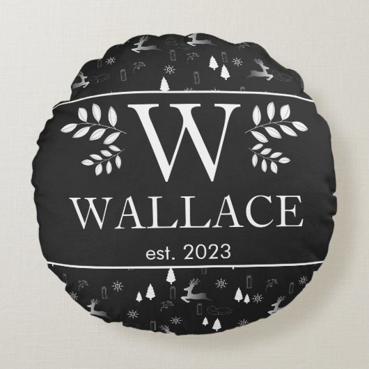 Einfaches, modernes Weihnachtsmonogramm-Foto Rundes Kissen (Vorderseite)