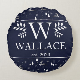 Einfaches, modernes Weihnachtsmonogramm-Foto Rundes Kissen