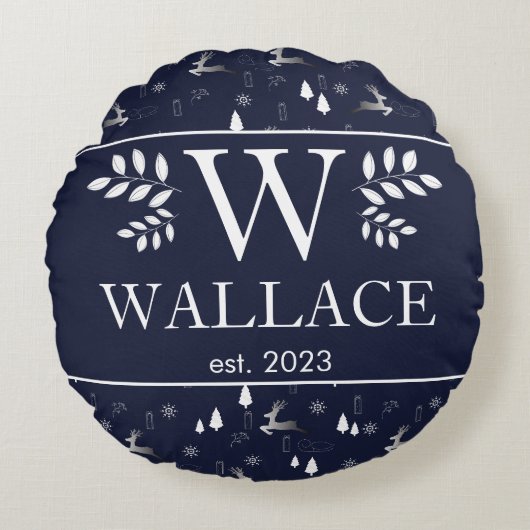 Einfaches, modernes Weihnachtsmonogramm-Foto Rundes Kissen (Vorderseite)