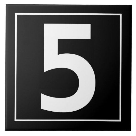 Einfaches modernes Weiß auf schwarzer Zahl-Fliese Fliese (Vorderseite)