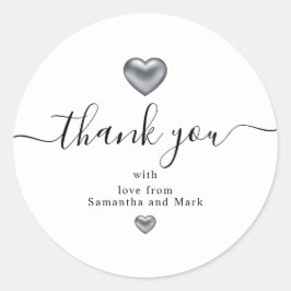 Einfaches modernes weißes Hochzeitsilberherz Runder Aufkleber