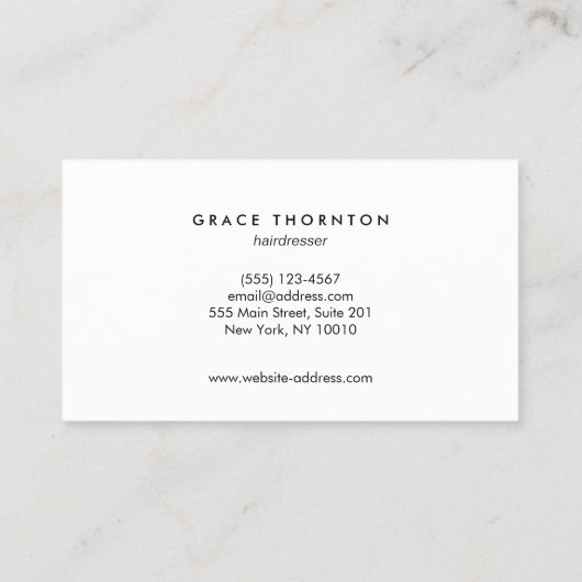 Einfaches, modernes White Haair Stylist Salon Visitenkarte (Rückseite)