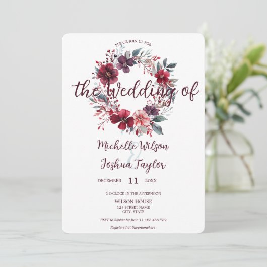 Einfaches modernes winterbordeauxfarbenes Kreide Einladung (Stehend Vorderseite)