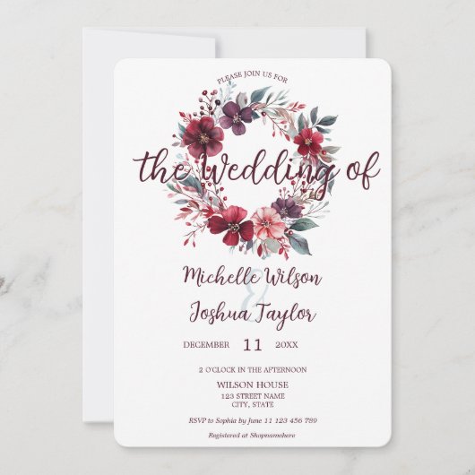 Einfaches modernes winterbordeauxfarbenes Kreide Einladung (Vorderseite)