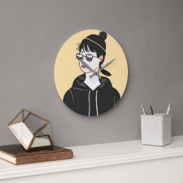 Einfaches, modernes zeichn cooler junger Menschen Große Wanduhr