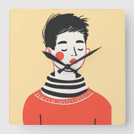 Einfaches, modernes zeichn cooler junger Menschen Quadratische Wanduhr