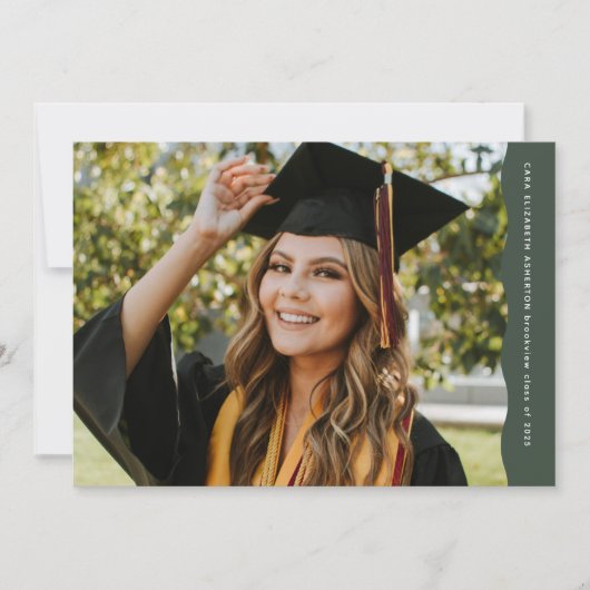 Einfaches, modernes, zweifarbiges Foto-Grün-Abschl Ankündigung (Vorderseite)