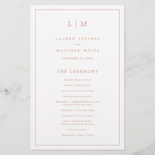 Einfaches Mongram Rose Gold Budget Hochzeitsprogra Flyer (Vorne)