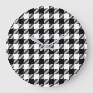 Einfaches monochromes Büffel-Karo-Muster Große Wanduhr