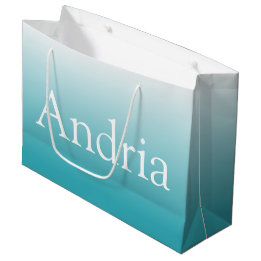 Einfaches Monogramm | Aqua Ombre Große Geschenktüte
