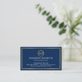 Einfaches Monogramm auf goldenem Rahmen mit blauer Visitenkarte (Stehend Vorderseite)