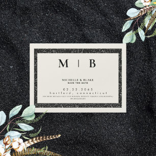 Einfaches Monogramm Beige & Schwarz Save the Date Magneteinladung
