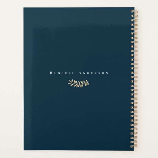 Einfaches Monogramm Blau Planer (Rückseite)