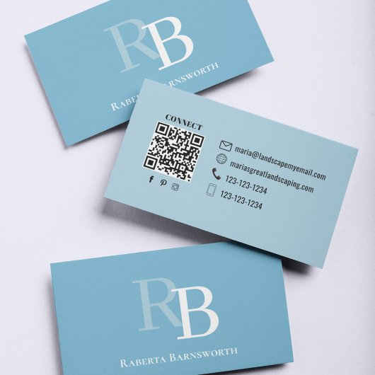 Einfaches Monogramm Blau QR-Code | Verbinde dich m Visitenkarte