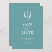 Einfaches Monogramm Blau Save the Date (Vorne/Hinten)