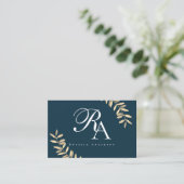 Einfaches Monogramm Blau Visitenkarte (Stehend Vorderseite)