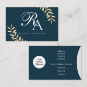 Einfaches Monogramm Blau Visitenkarte (Vorne/Hinten)