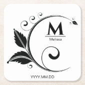 Einfaches Monogramm Floral Stylisch Rechteckiger Pappuntersetzer (Vorderseite)