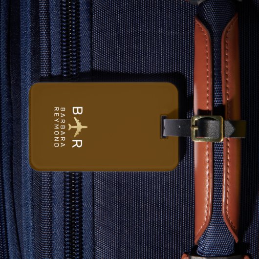Einfaches Monogramm-Flugzeug Reise Braun Gepäckanhänger (Vorderseite Insitu 4)
